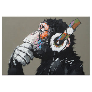 Thinking Monkey with Headphone Canvas Print