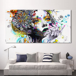 Modern Art - Girl With Flowers-   Print On Canvas Wall Art