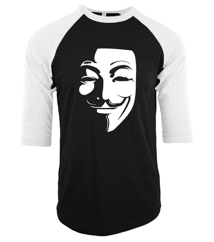 V for Vendetta Guy Fawkes Anonymous Three Quarter Sleeve Tee