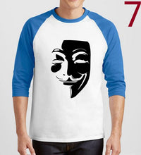 V for Vendetta Guy Fawkes Anonymous Three Quarter Sleeve Tee