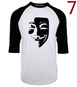 V for Vendetta Guy Fawkes Anonymous Three Quarter Sleeve Tee