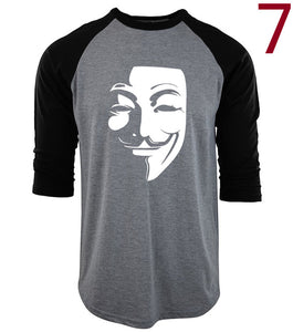 V for Vendetta Guy Fawkes Anonymous Three Quarter Sleeve Tee