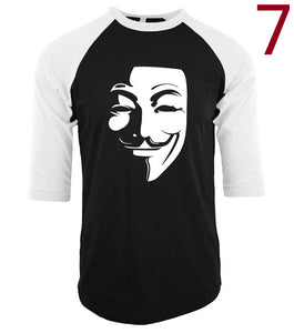 V for Vendetta Guy Fawkes Anonymous Three Quarter Sleeve Tee